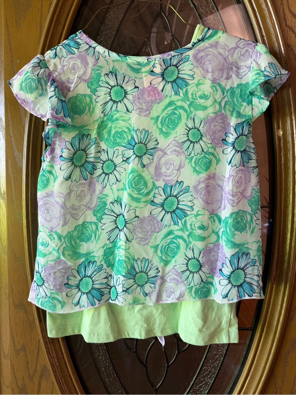 Faded Glory Floral Layered Short-Sleeve Tee - Mint, Lavender, Aqua